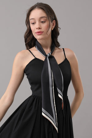Minimal Striped Border Satin Skinny Scarf for Women Leto Collection