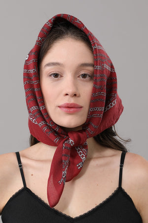Women Square Scarf with Elegant Lock & Chain Charm Print Leto Collection
