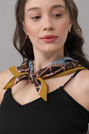Women Artistic Scarf with Patchwork Floral & Dot Print Leto Collection