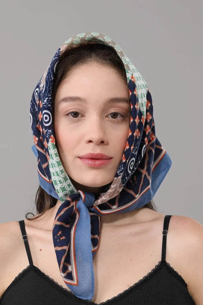 Women Artistic Scarf with Patchwork Floral & Dot Print Leto Collection