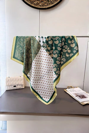 Women Stylish Satin Scarf with Paisley Dot Patchwork Motif Leto Collection