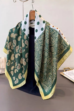 Women Stylish Satin Scarf with Paisley Dot Patchwork Motif Leto Collection