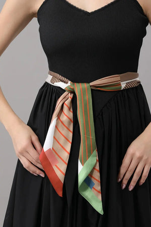 Women Thin Satin Scarf with Mixed Stripe Pattern Leto Collection