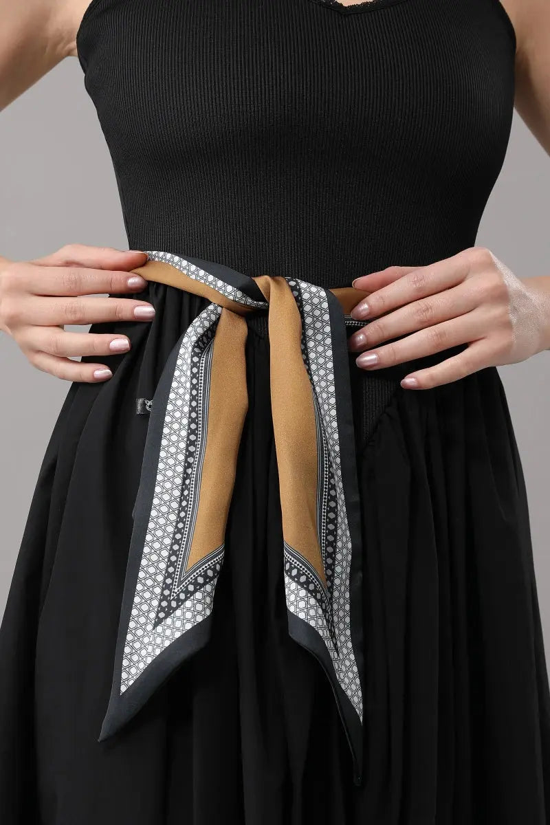 Women Narrow Pointed Decor Satin Scarf with Retro Geometric Trim Leto Collection