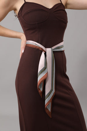 Women Narrow Pointed Decor Satin Scarf with Retro Geometric Trim Leto Collection