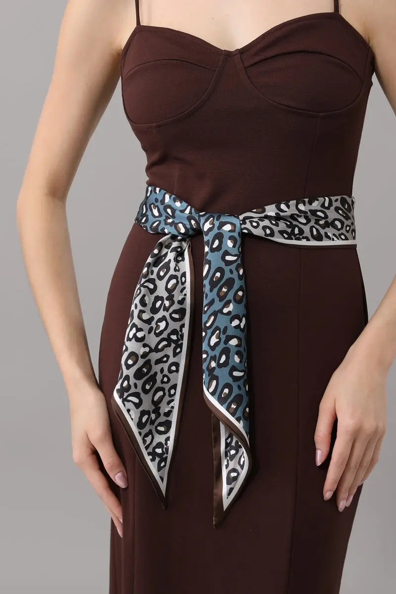 Multi-tone Leopard Print Pointed Satin Belt Scarf Leto Collection