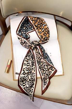 Multi-tone Leopard Print Pointed Satin Belt Scarf Leto Collection