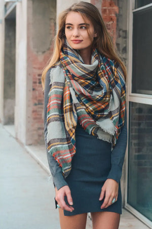 Flannel Frayed Edge Blanket Scarf Leto Collection