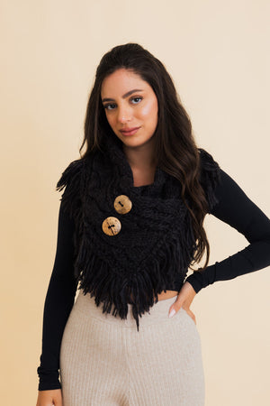 Cozy Shoulder Warmer Scarf in Charcoal, included with the Bronze ruana