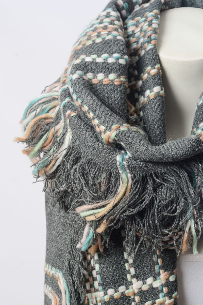 Frayed Tartan Plaid Scarf Scarves Gray