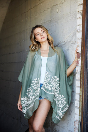 Floral Embroidered Stitched Kimono