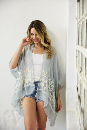 Floral Embroidered Stitched Kimono