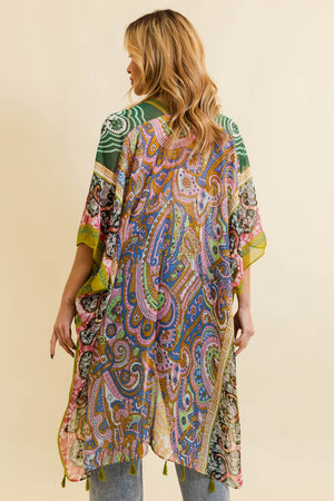 Free Spirit Cinched Sleeve Paisley Kimono