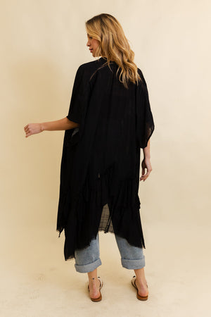 Solid Ruffle Edge Bohemian Kimono