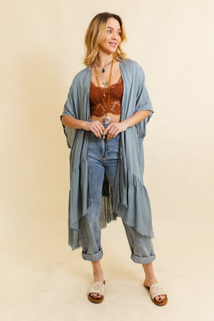 Solid Ruffle Edge Bohemian Kimono