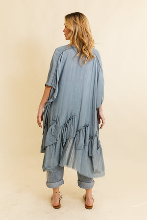 Solid Ruffle Edge Bohemian Kimono