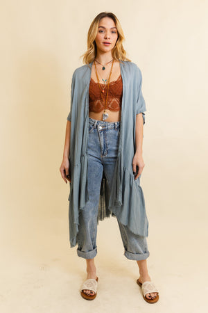 Solid Ruffle Edge Bohemian Kimono