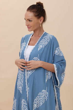 Botanical Leaf Embroidered Kimono Cardigan