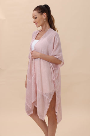 Lightweight Crochet Trim Boho Kimono Cardigan