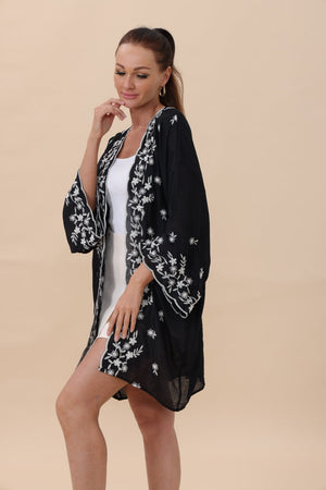 Floral Embroidered Open Front Kimono Cardigan – Lightweight