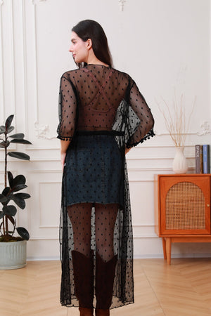 Boho Dream: Polka Dot Mesh Kimono Duster Leto Collection