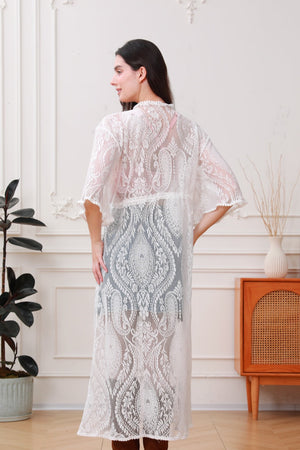 Boho Spirit: Paisley Mesh Lace Kimono Duster