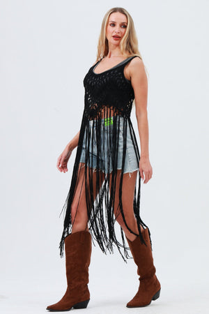Long Tassel Fringe Crochet Kimono – Boho Statement Cover-Up 🌿✨