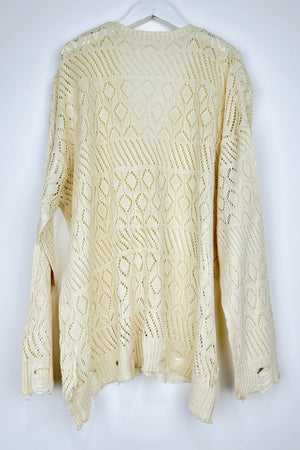 Vintage Cozy: Retro Frayed Hem Diamond Knit Pullover