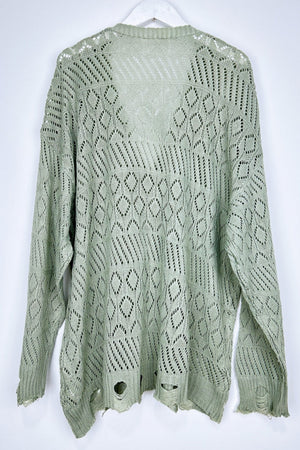 Vintage Cozy: Retro Frayed Hem Diamond Knit Pullover