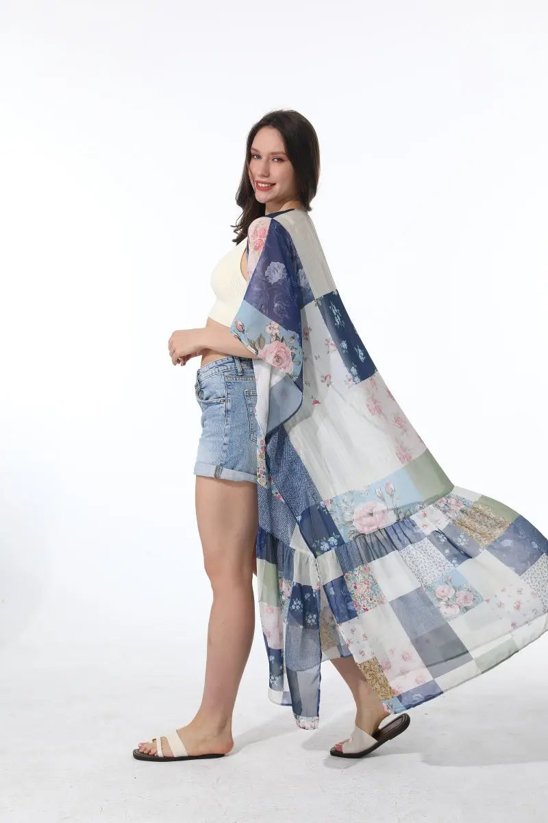 Vintage Long Floral Kimono – Boho Cover-Up Leto Collection