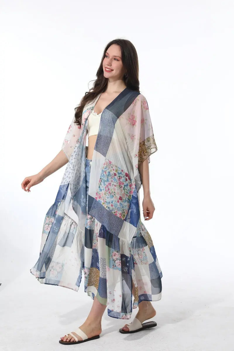 Vintage Long Floral Kimono – Boho Cover-Up Leto Collection