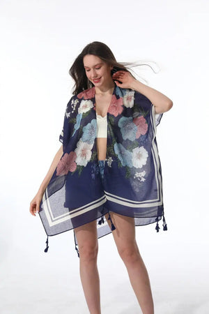 Floral Print Tassel Kimono Beach Cover Up Shawl Cardigan 🌸🌊 leto-collection
