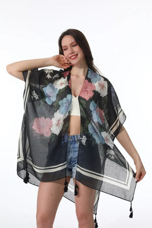 Floral Print Tassel Kimono Beach Cover Up Shawl Cardigan 🌸🌊 leto-collection