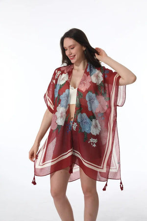 Floral Print Tassel Kimono Beach Cover Up Shawl Cardigan 🌸🌊 leto-collection