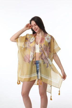 Floral Print Tassel Kimono Beach Cover Up Shawl Cardigan 🌸🌊 leto-collection