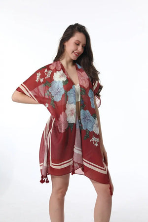 Floral Print Tassel Kimono Beach Cover Up Shawl Cardigan 🌸🌊 leto-collection