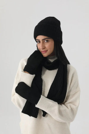 Women Ribbed Knit 3Pcs Winter Hat Scarf Mitten Gloves Set ❄️🧶 Leto Collection