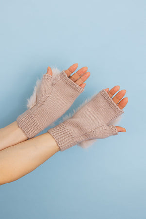 Faux Fur Trim Fingerless Knit Mittens Leto Collection