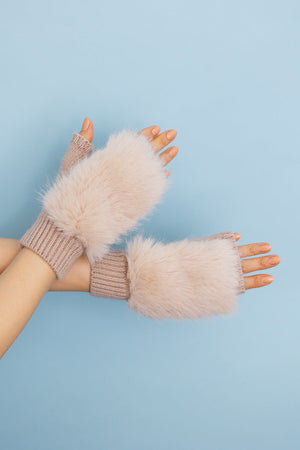 Faux Fur Trim Fingerless Knit Mittens Leto Collection