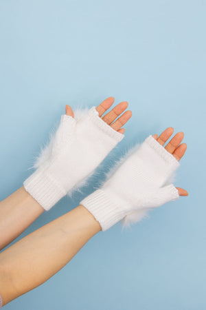 Faux Fur Trim Fingerless Knit Mittens Leto Collection