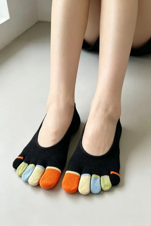 Women Color Block Five Toe Cotton Invisible Anti Slip Socks 🧦🎨 Leto Collection