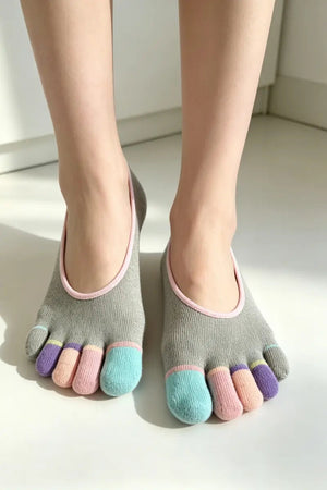 Women Color Block Five Toe Cotton Invisible Anti Slip Socks 🧦🎨 Leto Collection