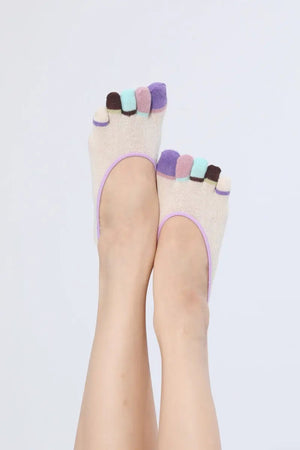 Women Color Block Five Toe Cotton Invisible Anti Slip Socks 🧦🎨 Leto Collection