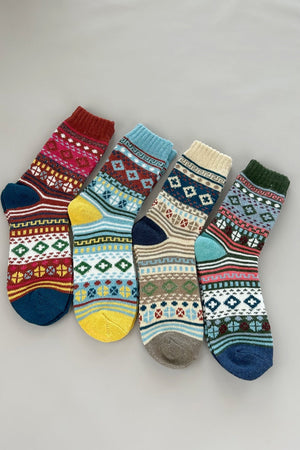 Retro Fair Isle Geometric Knit Crew Winter Socks For Women Leto Collection