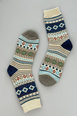 Retro Fair Isle Geometric Knit Crew Winter Socks For Women Leto Collection