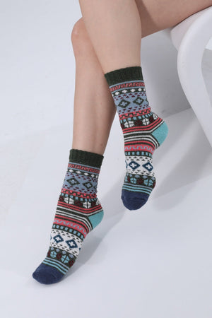 Retro Fair Isle Geometric Knit Crew Winter Socks For Women Leto Collection