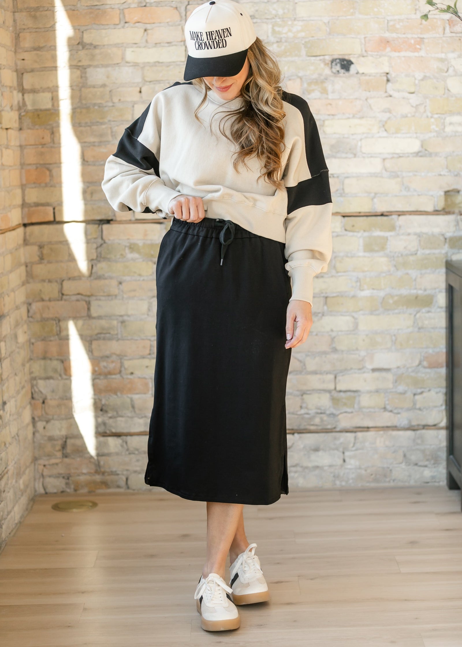 Abbie Mesh Detail Knit Midi Skirt