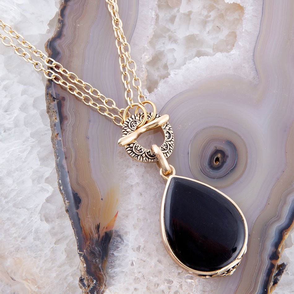 Abby Black Onyx Golden Bronze Drop Necklace