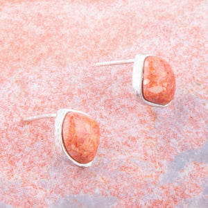 Abstract Orange Sponge Coral and Sterling Silver Stud Earrings