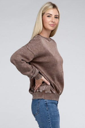 Acid Wash Fleece Oversized Pullover ZENANA 